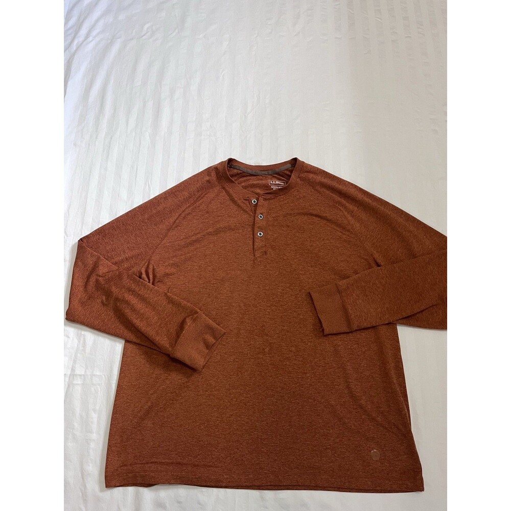 LL Bean Shirt Mens XL Regular Henley Performance Stretch Short Sleeve Orange